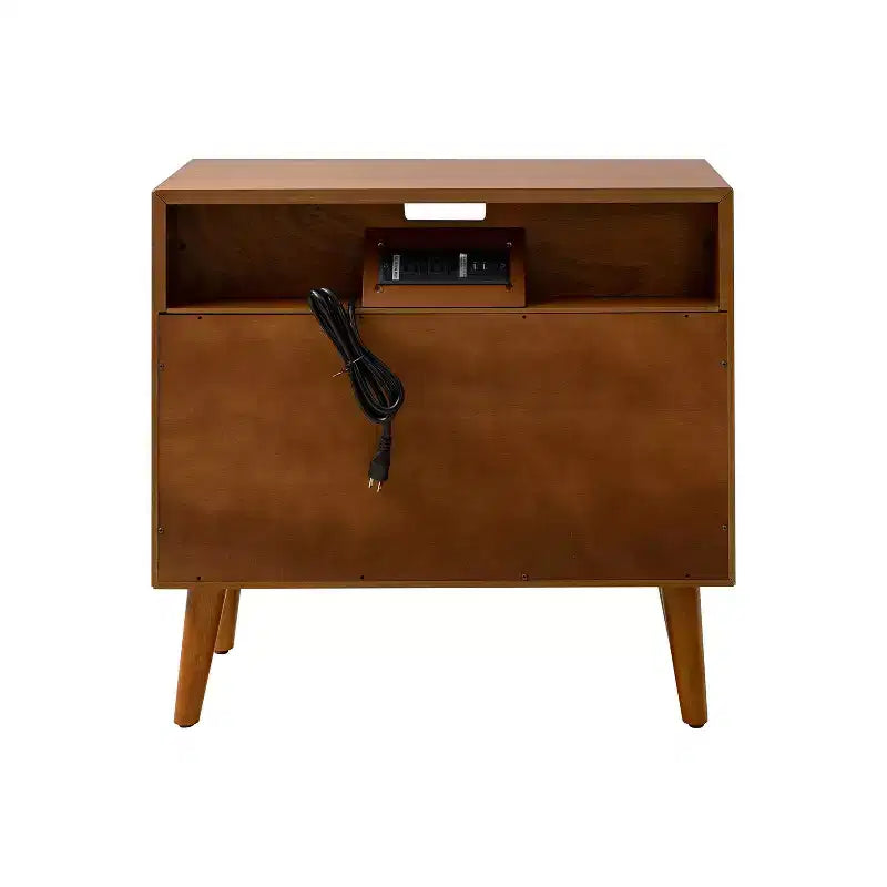 Margery Mid-century Modern 2 - Drawer end table with Built-In Outlets and Cable Management and Open Shelf Set of 2| HULALA HOME