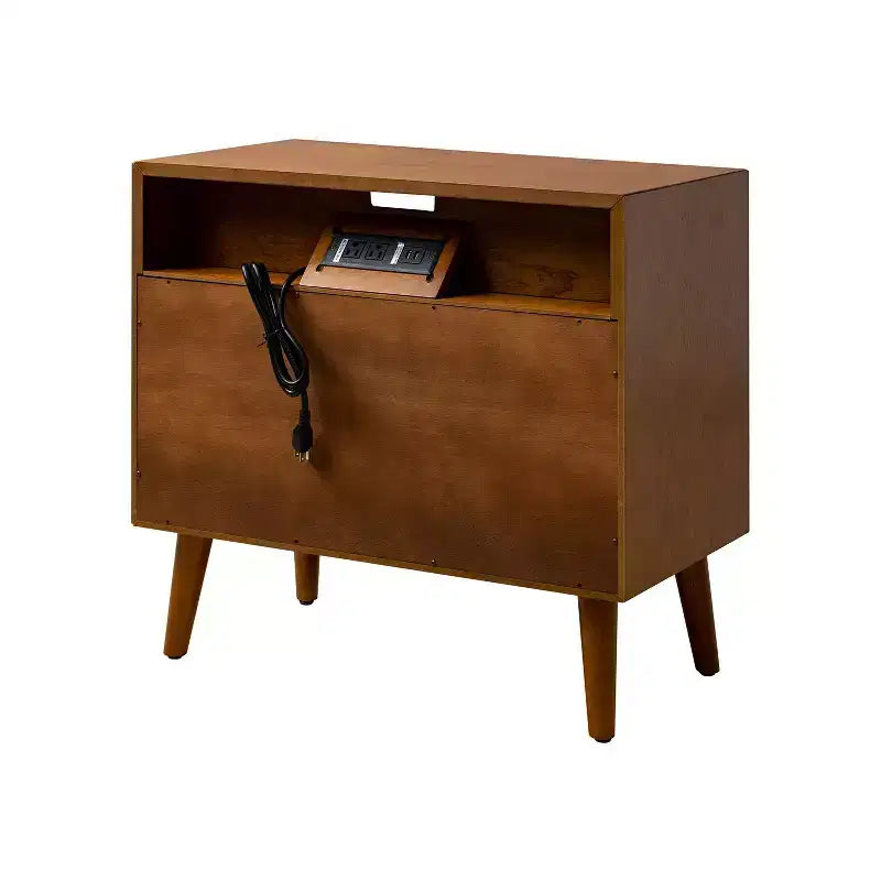 Margery Mid-century Modern 2 - Drawer end table with Built-In Outlets and Cable Management and Open Shelf Set of 2| HULALA HOME