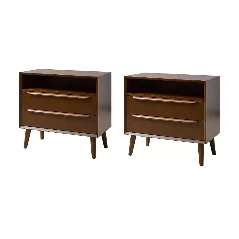 Margery Mid-century Modern 2 - Drawer end table with Built-In Outlets and Cable Management and Open Shelf Set of 2| HULALA HOME