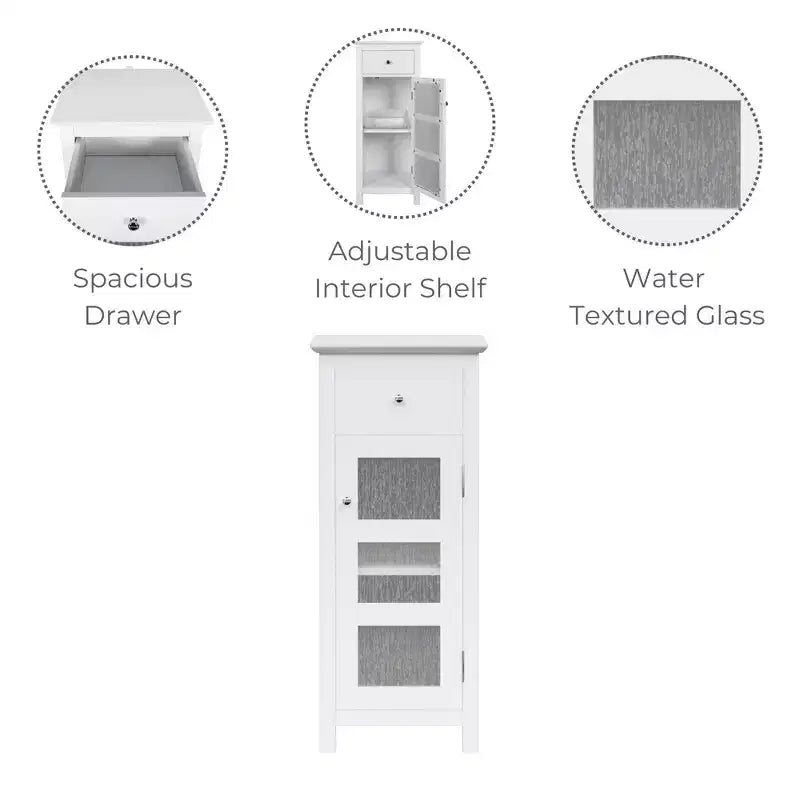 Teamson Home Connor Floor Cabinet with Adjustable Shelf and Drawer, White
