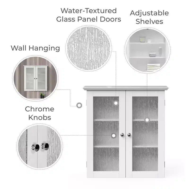 Teamson Home Connor Removable Wall Cabinet with Adjustable Shelves & 2 Glass Doors