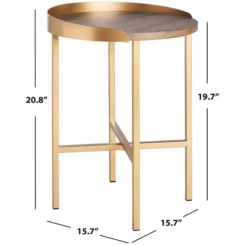 Prague Round Side Table - ACC4208A - Light Grey Oak/Gold - Safavieh