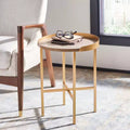 Prague Round Side Table - ACC4208A - Light Grey Oak/Gold - Safavieh