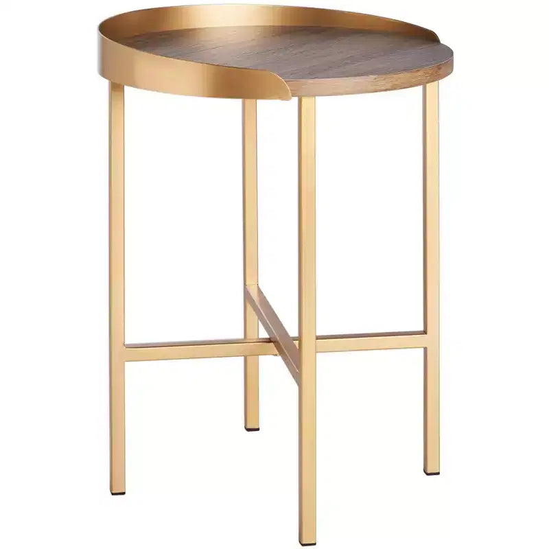 Prague Round Side Table - ACC4208A - Light Grey Oak/Gold - Safavieh