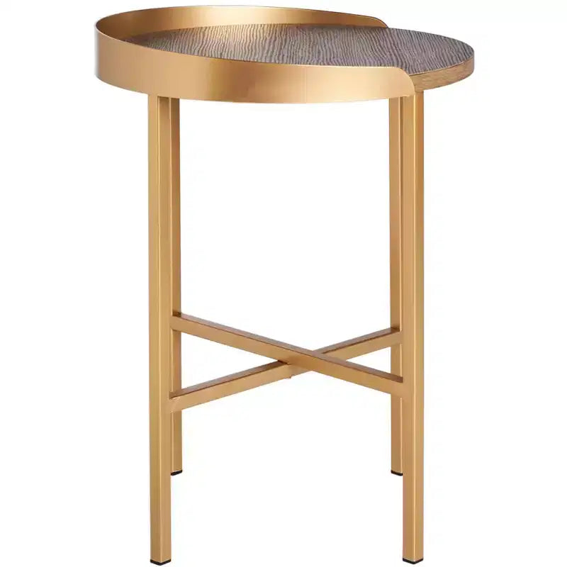 Prague Round Side Table - ACC4208A - Light Grey Oak/Gold - Safavieh