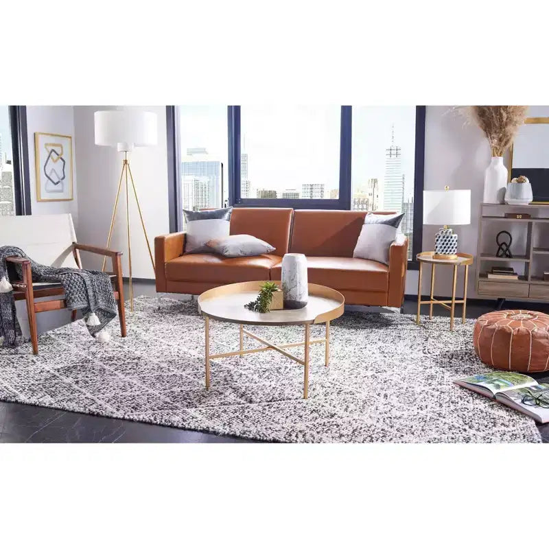 Prague Round Side Table - ACC4208A - Light Grey Oak/Gold - Safavieh