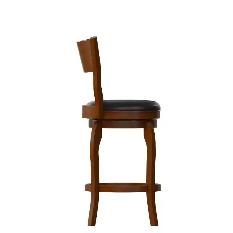 Emma and Oliver Classic Pub Style Swivel Wooden Barstool with Padded Faux Leather Seat