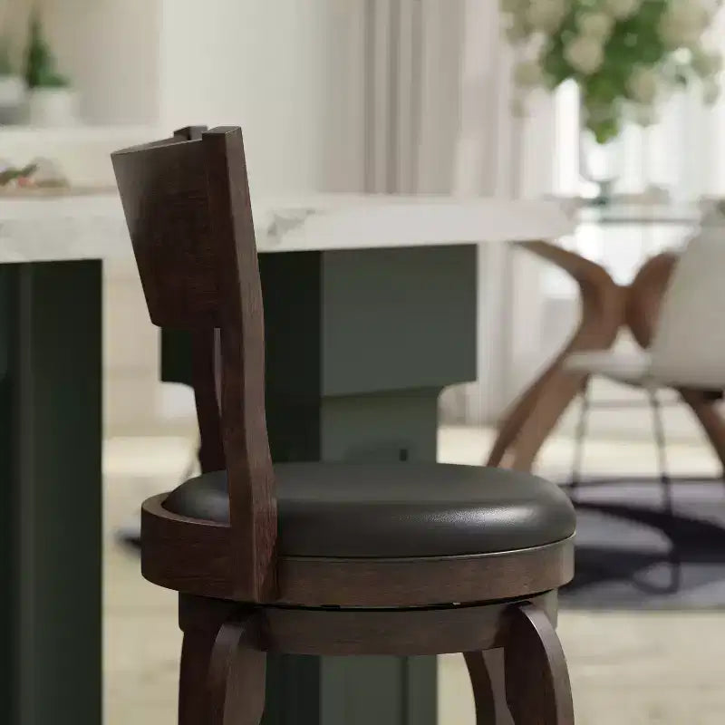 Emma and Oliver Classic Pub Style Swivel Wooden Barstool with Padded Faux Leather Seat