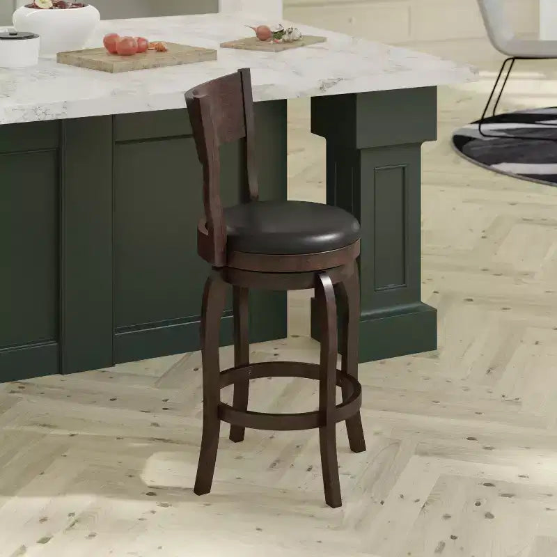 Emma and Oliver Classic Pub Style Swivel Wooden Barstool with Padded Faux Leather Seat