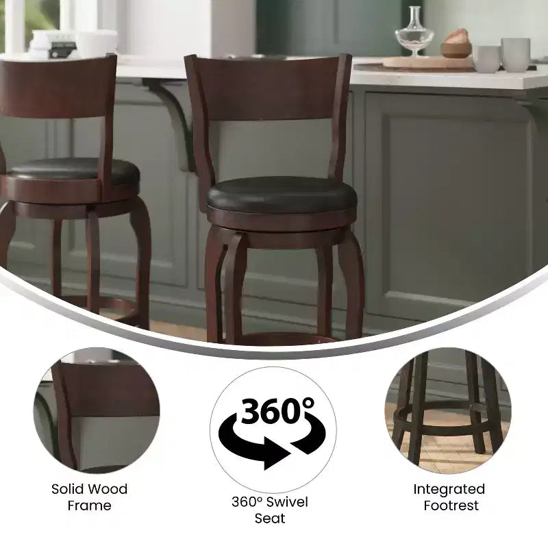 Emma and Oliver Classic Pub Style Swivel Wooden Barstool with Padded Faux Leather Seat