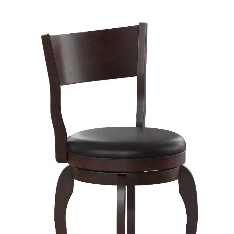 Emma and Oliver Classic Pub Style Swivel Wooden Barstool with Padded Faux Leather Seat