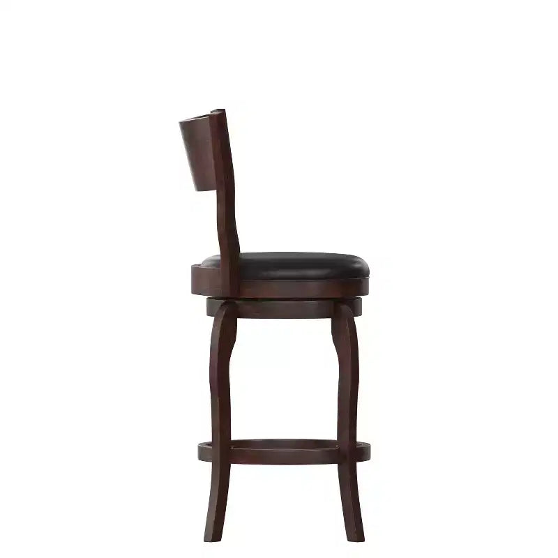 Emma and Oliver Classic Pub Style Swivel Wooden Barstool with Padded Faux Leather Seat