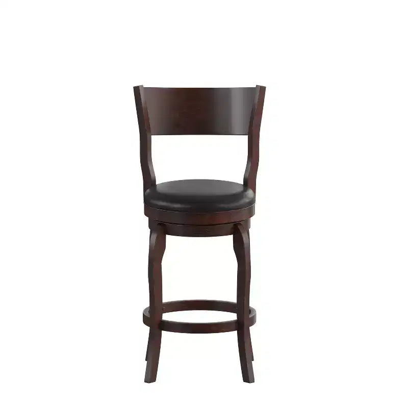 Emma and Oliver Classic Pub Style Swivel Wooden Barstool with Padded Faux Leather Seat