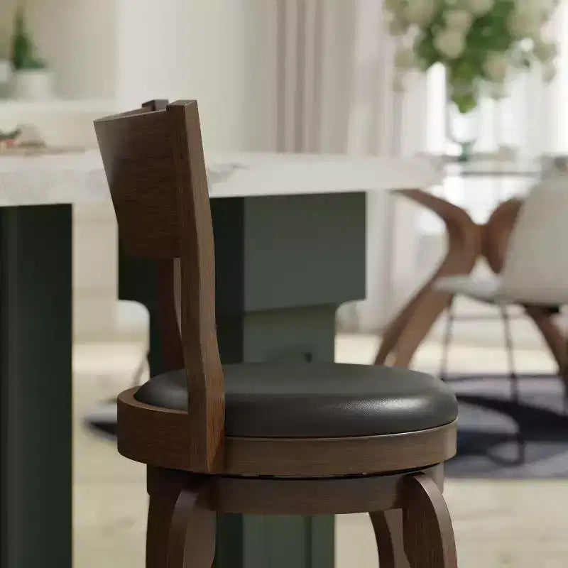 Emma and Oliver Classic Pub Style Swivel Wooden Barstool with Padded Faux Leather Seat