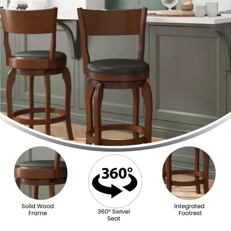 Emma and Oliver Classic Pub Style Swivel Wooden Barstool with Padded Faux Leather Seat