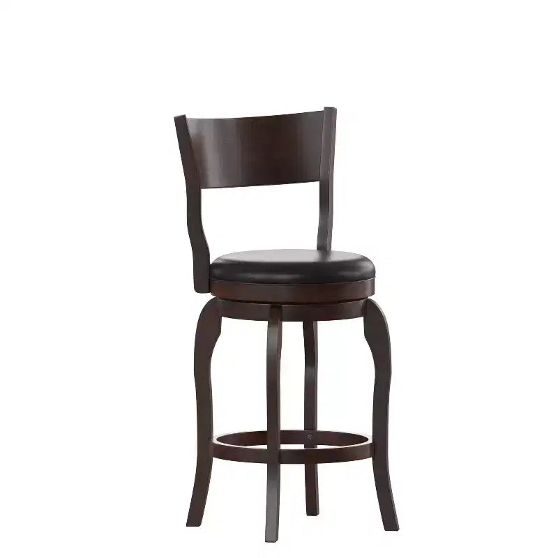 Emma and Oliver Classic Pub Style Swivel Wooden Barstool with Padded Faux Leather Seat