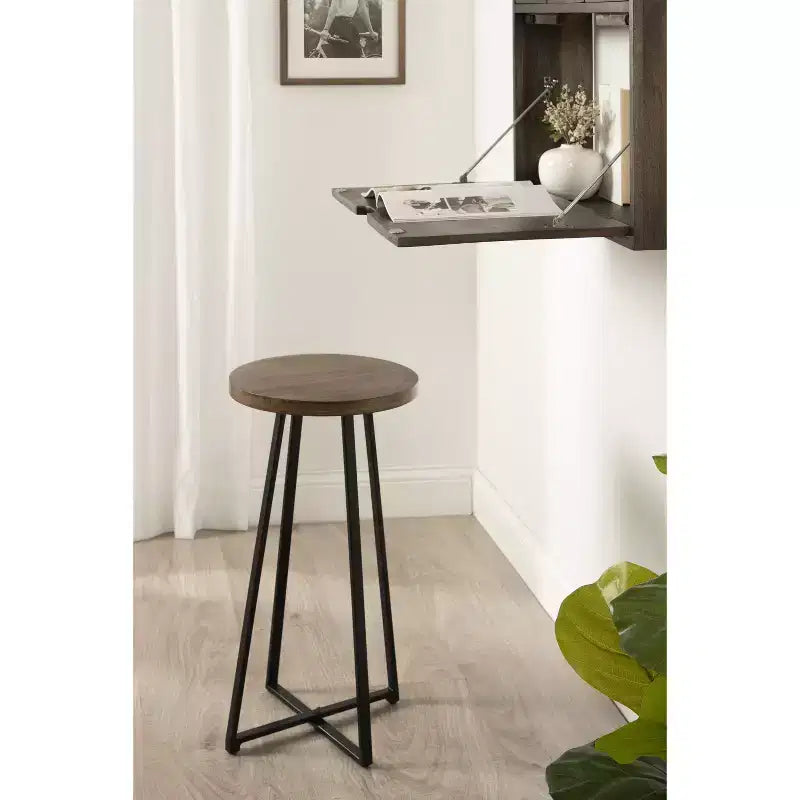 Kate and Laurel Zia Round Bar Stool, 12.75x12.75x25, Natural and Black