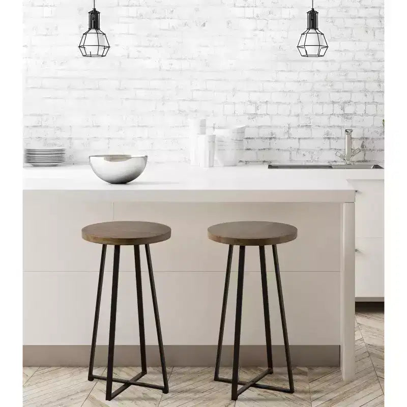 Kate and Laurel Zia Round Bar Stool, 12.75x12.75x25, Natural and Black