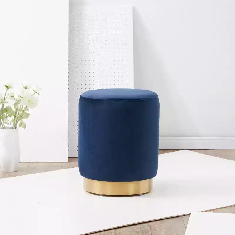 Elsworth Velvet Ottoman W Brass Base - SFV3558 - Navy/Brass - Safavieh Couture