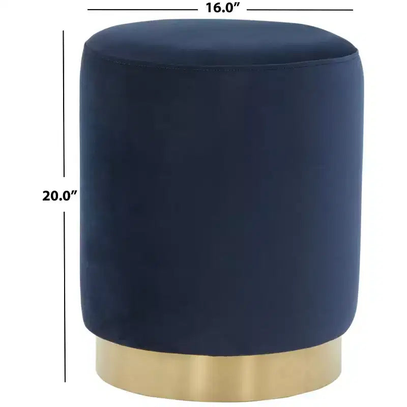 Elsworth Velvet Ottoman W Brass Base - SFV3558 - Navy/Brass - Safavieh Couture