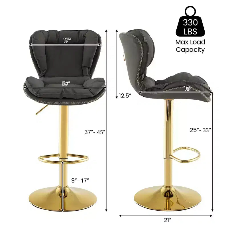 Costway Adjustable Bar Stool Set of 2 Leathaire Bar Chairs with Padded Seat & Footrest