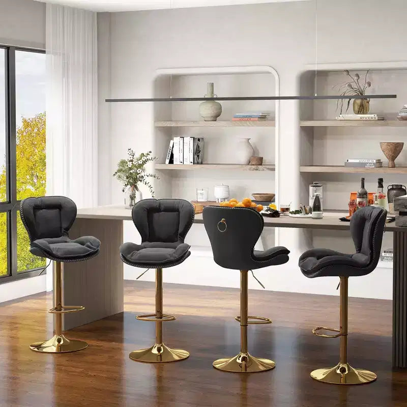 Costway Adjustable Bar Stool Set of 2 Leathaire Bar Chairs with Padded Seat & Footrest