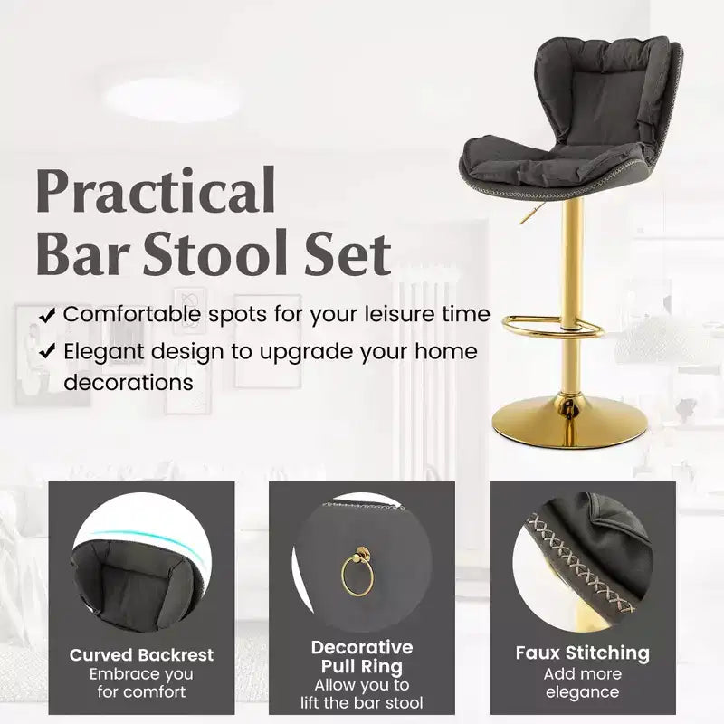 Costway Adjustable Bar Stool Set of 2 Leathaire Bar Chairs with Padded Seat & Footrest
