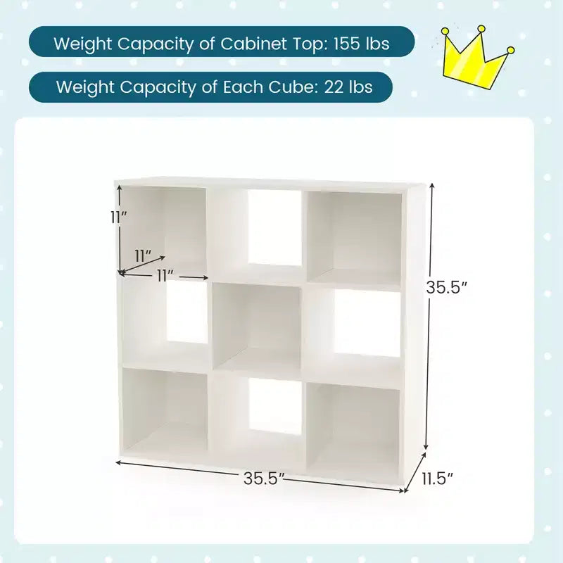 Costway 9-Cube Kids Toy Storage Organizer Wooden Children's Bookcase Display Bookshelf