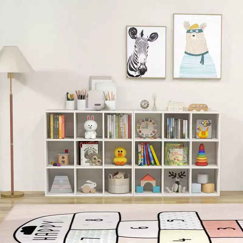 Costway 9-Cube Kids Toy Storage Organizer Wooden Children's Bookcase Display Bookshelf