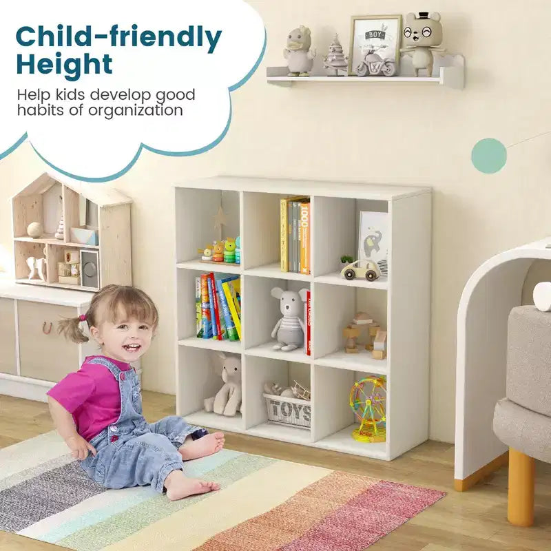 Costway 9-Cube Kids Toy Storage Organizer Wooden Children's Bookcase Display Bookshelf