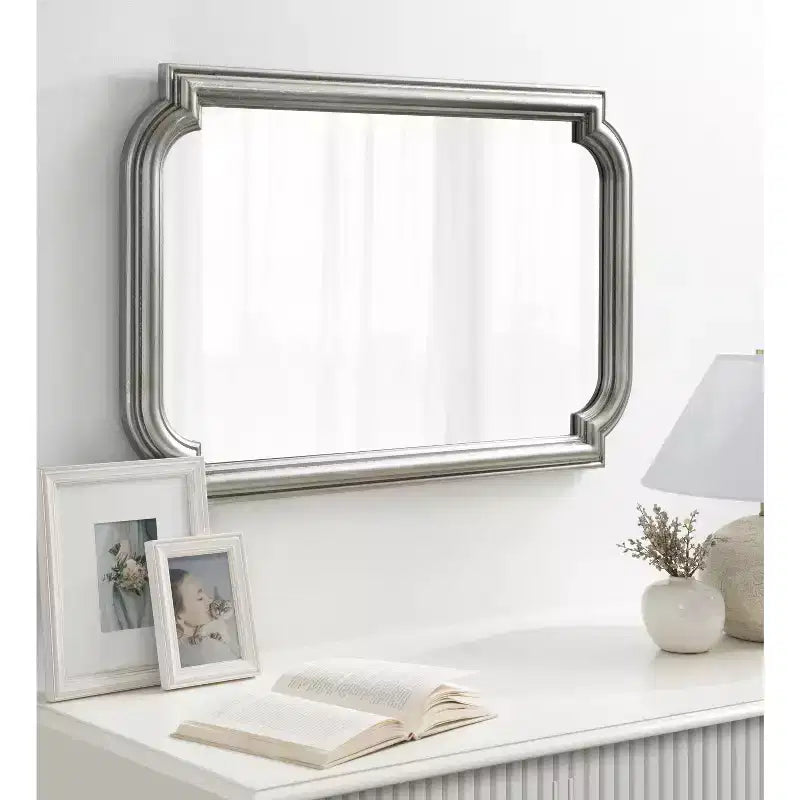 Kate and Laurel Kinsman Rectangle MDF Scallop Mirror, 24x36, Silver