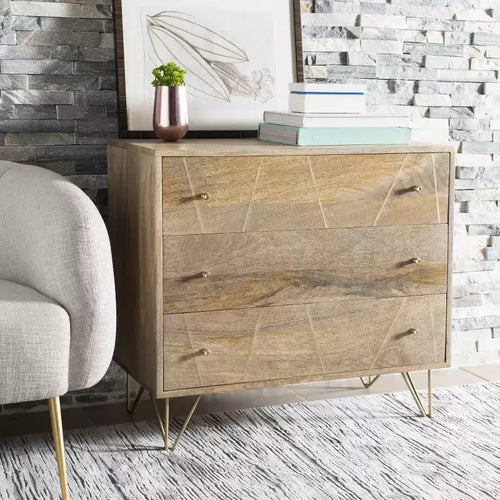 Marigold 3 Drawer Chest - CHS9001 - Natural/Brass - Safavieh