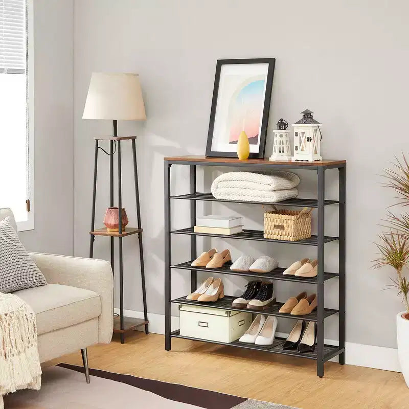 VASAGLE 6-Tier Shoe Rack, Shoe Organizer for Closet, 24-30 Pairs of Shoes, 11.8 x 39.4 x 43.3 Inches, Rustic Brown and Black
