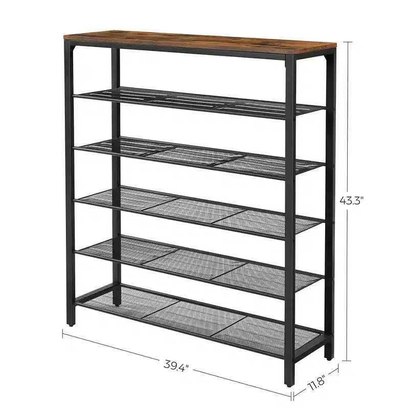 VASAGLE 6-Tier Shoe Rack, Shoe Organizer for Closet, 24-30 Pairs of Shoes, 11.8 x 39.4 x 43.3 Inches, Rustic Brown and Black
