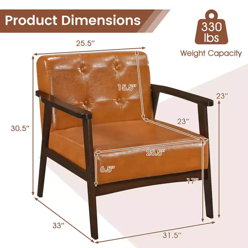 Costway Accent Chair with Armrest & Rubber Wood Frame Button Tufted Chair for Living Room Brown/Black