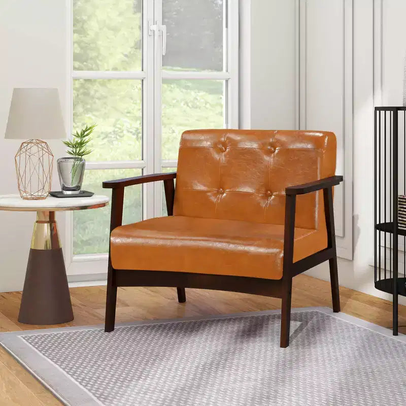 Costway Accent Chair with Armrest & Rubber Wood Frame Button Tufted Chair for Living Room Brown/Black