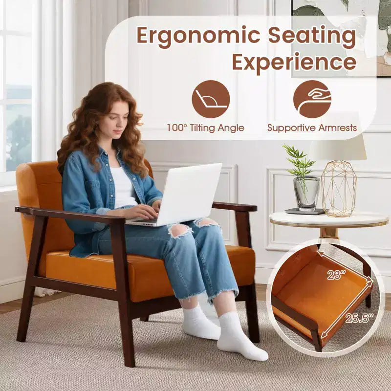 Costway Accent Chair with Armrest & Rubber Wood Frame Button Tufted Chair for Living Room Brown/Black