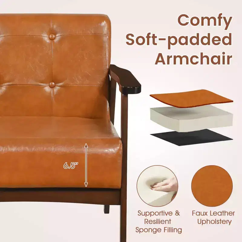 Costway Accent Chair with Armrest & Rubber Wood Frame Button Tufted Chair for Living Room Brown/Black