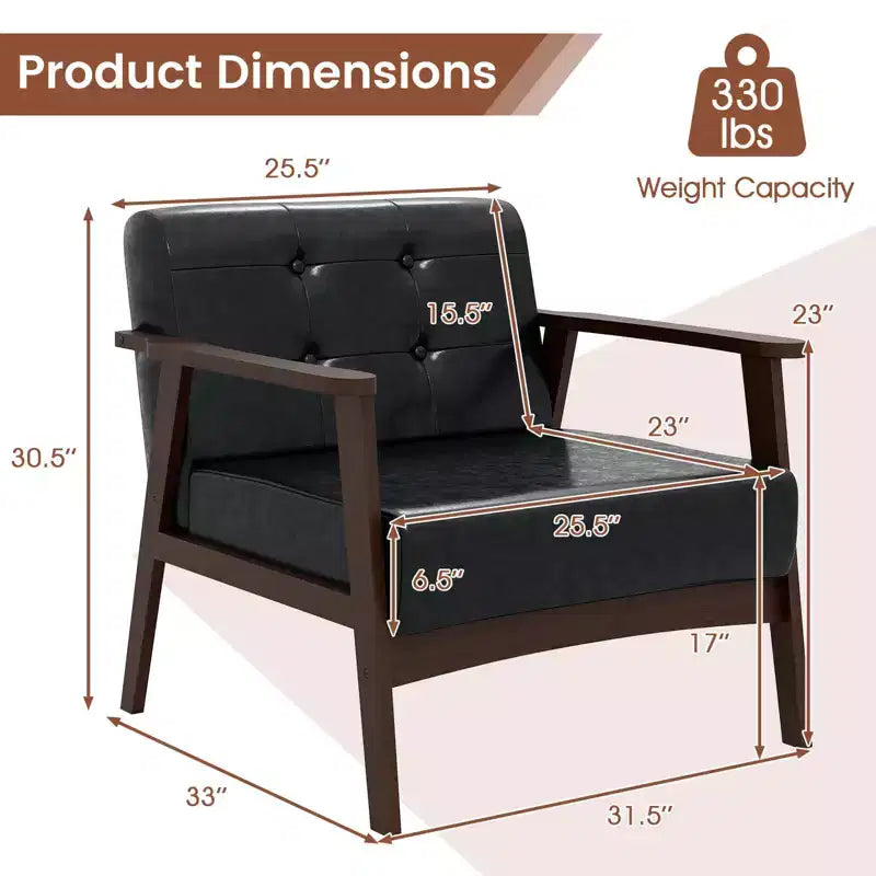 Costway Accent Chair with Armrest & Rubber Wood Frame Button Tufted Chair for Living Room Brown/Black
