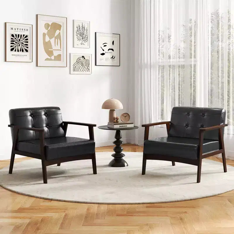 Costway Accent Chair with Armrest & Rubber Wood Frame Button Tufted Chair for Living Room Brown/Black