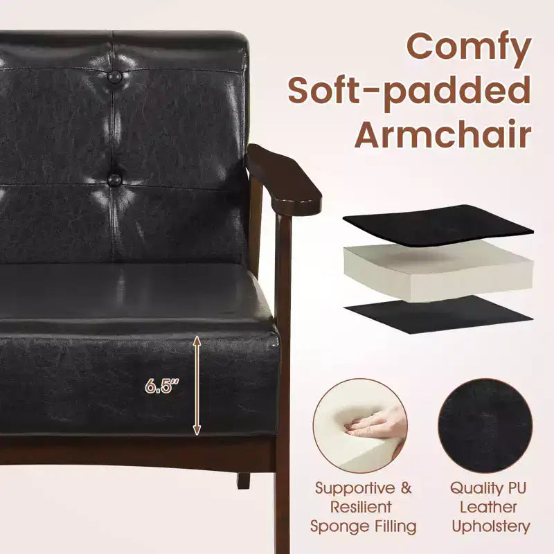 Costway Accent Chair with Armrest & Rubber Wood Frame Button Tufted Chair for Living Room Brown/Black