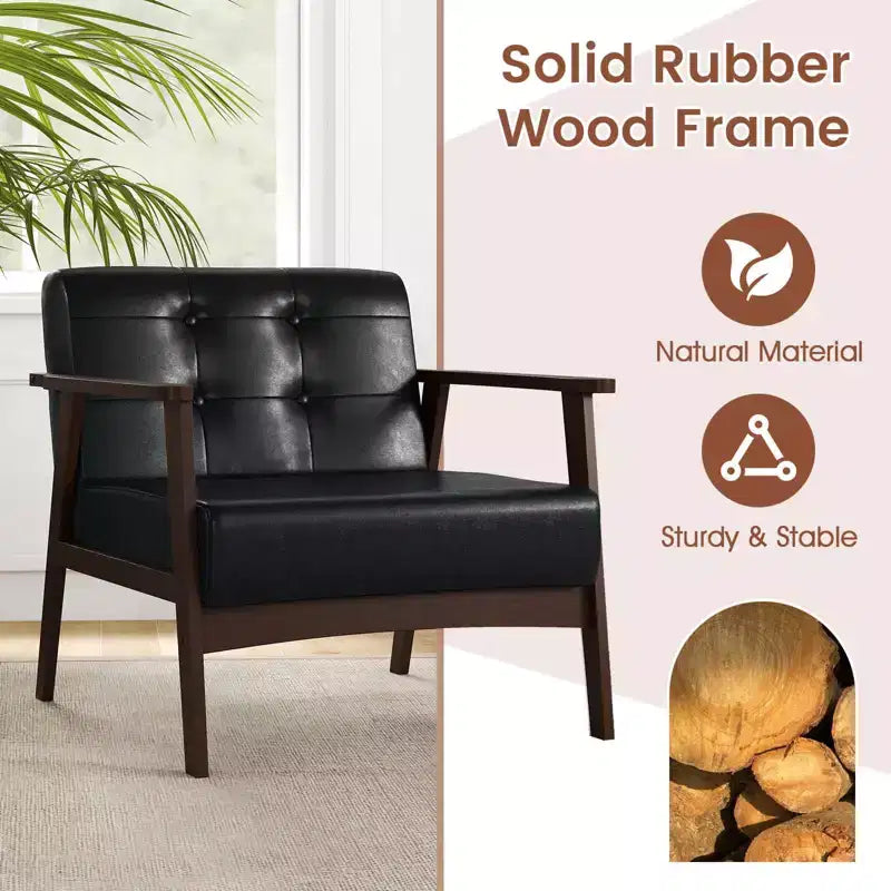 Costway Accent Chair with Armrest & Rubber Wood Frame Button Tufted Chair for Living Room Brown/Black