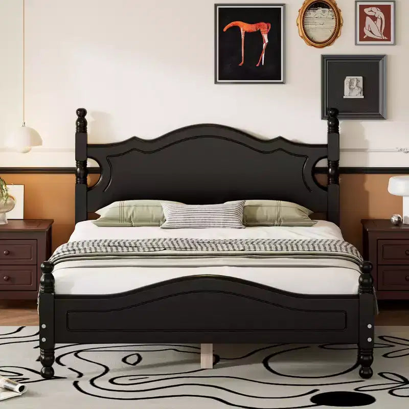 Full/Queen Size Wood Platform Bed Frame, Retro Style Platform Bed - ModernLuxe
