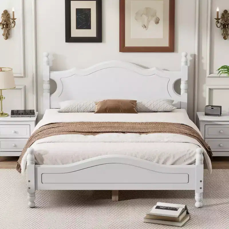 Full/Queen Size Wood Platform Bed Frame, Retro Style Platform Bed - ModernLuxe