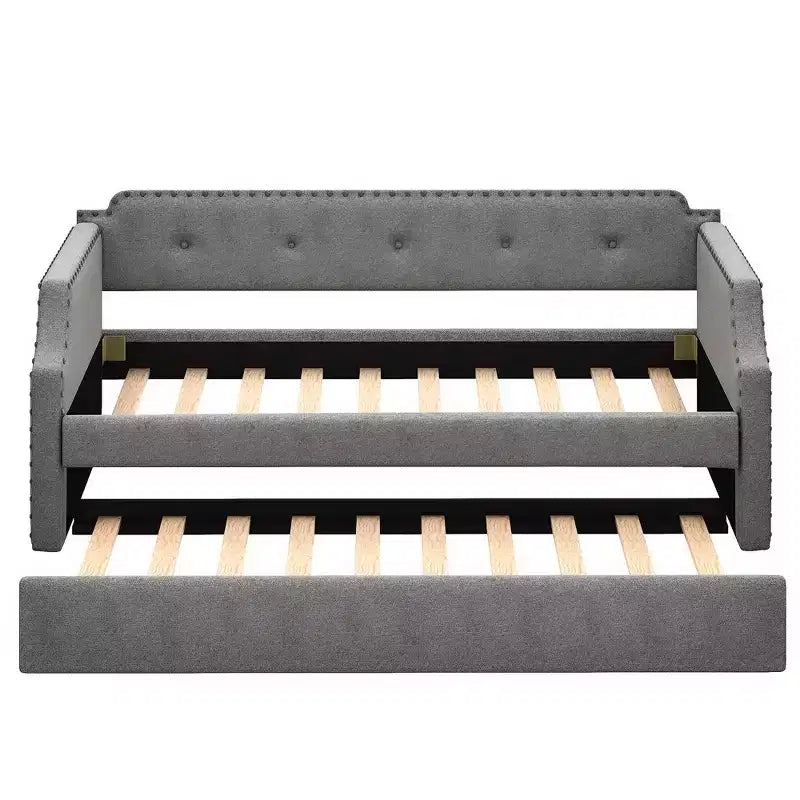 Twin Size Wood Daybed with Trundle Bed, Upholstered Sofa Bed-ModernLuxe