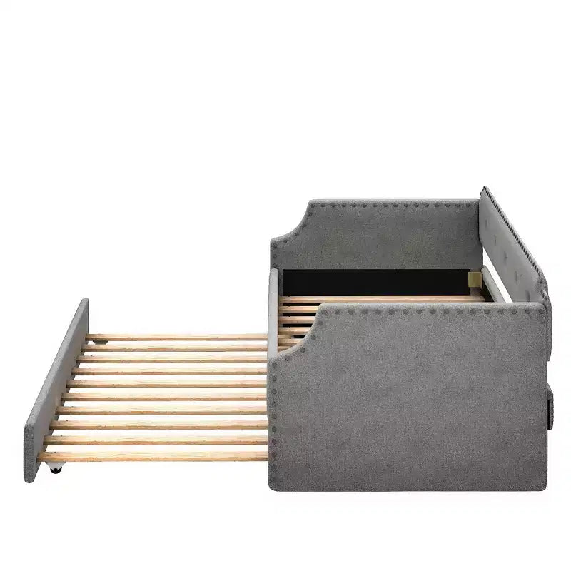 Twin Size Wood Daybed with Trundle Bed, Upholstered Sofa Bed-ModernLuxe
