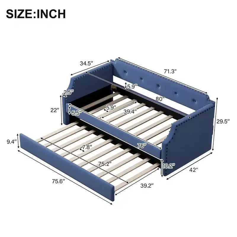 Twin Size Wood Daybed with Trundle Bed, Upholstered Sofa Bed-ModernLuxe