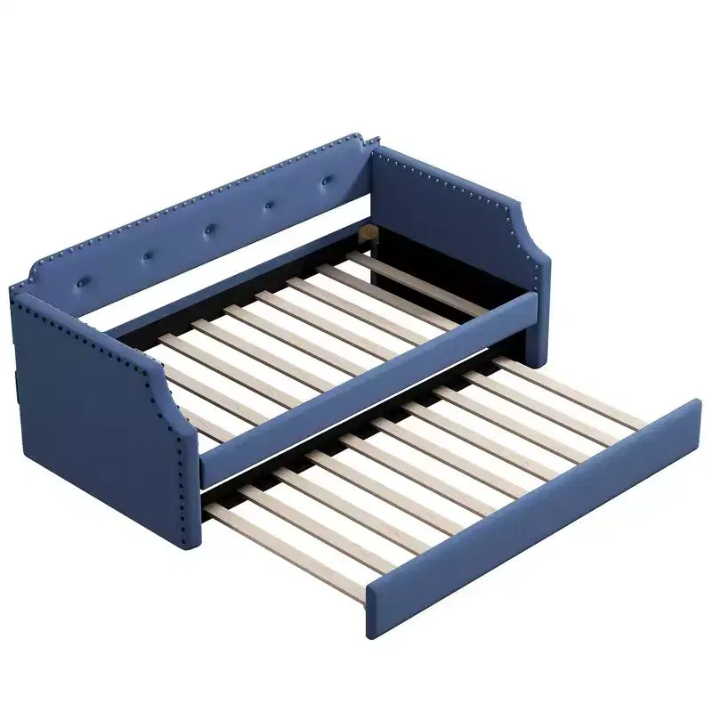 Twin Size Wood Daybed with Trundle Bed, Upholstered Sofa Bed-ModernLuxe