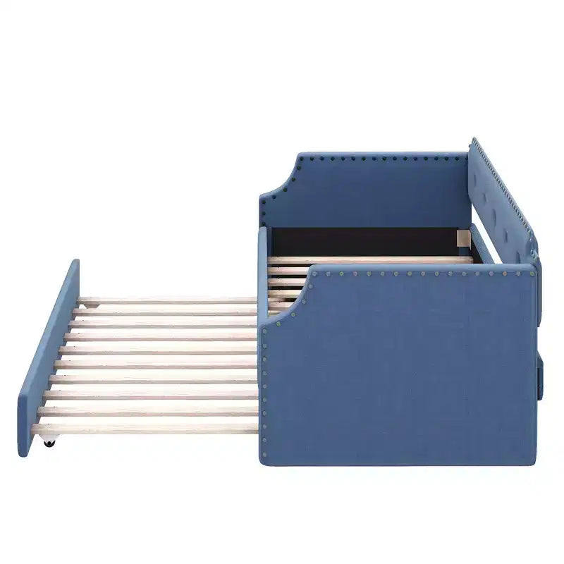 Twin Size Wood Daybed with Trundle Bed, Upholstered Sofa Bed-ModernLuxe