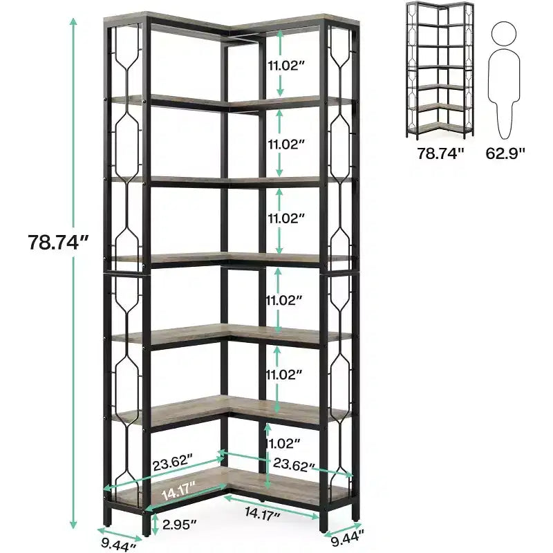 Tribesigns 7-Tier L-Shaped Bookshelf, Wood Corner Etagere Bookcase, Freestanding Display Shelving Unit